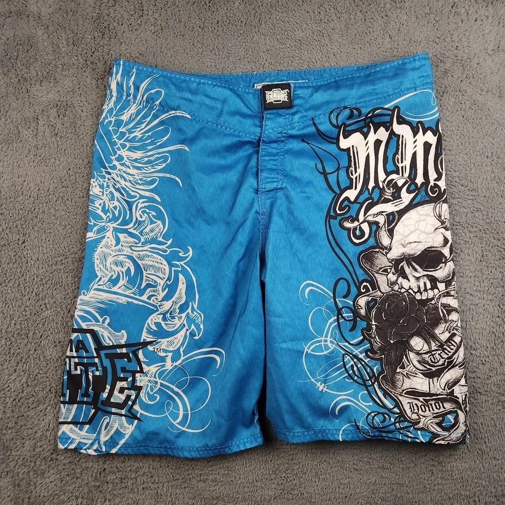 MMA Elite Shorts Mens Large MMA Training Skull Y2K Fighting Graphic Swim Trunks